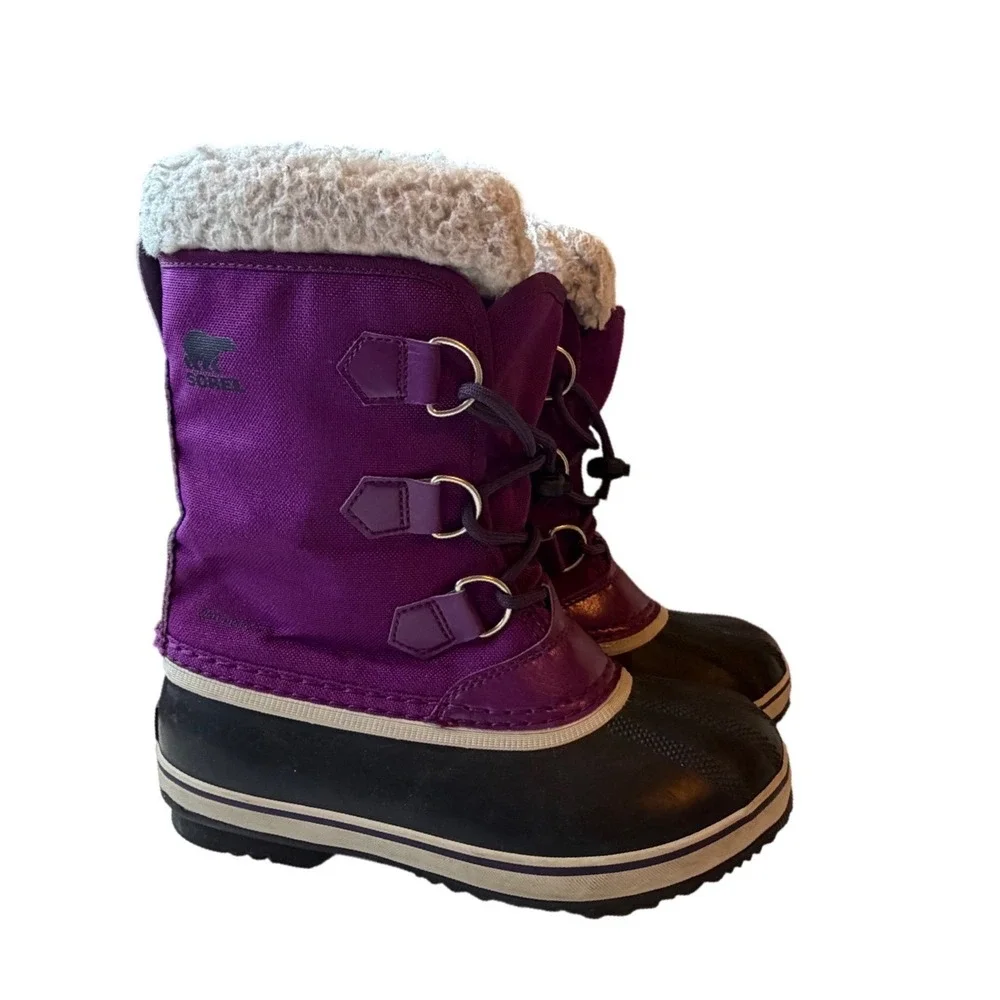 Sorel Yoot Pac Nylon Purple Black Waterproof‎ Snow Boots Kids Size 3 NY1962-594
